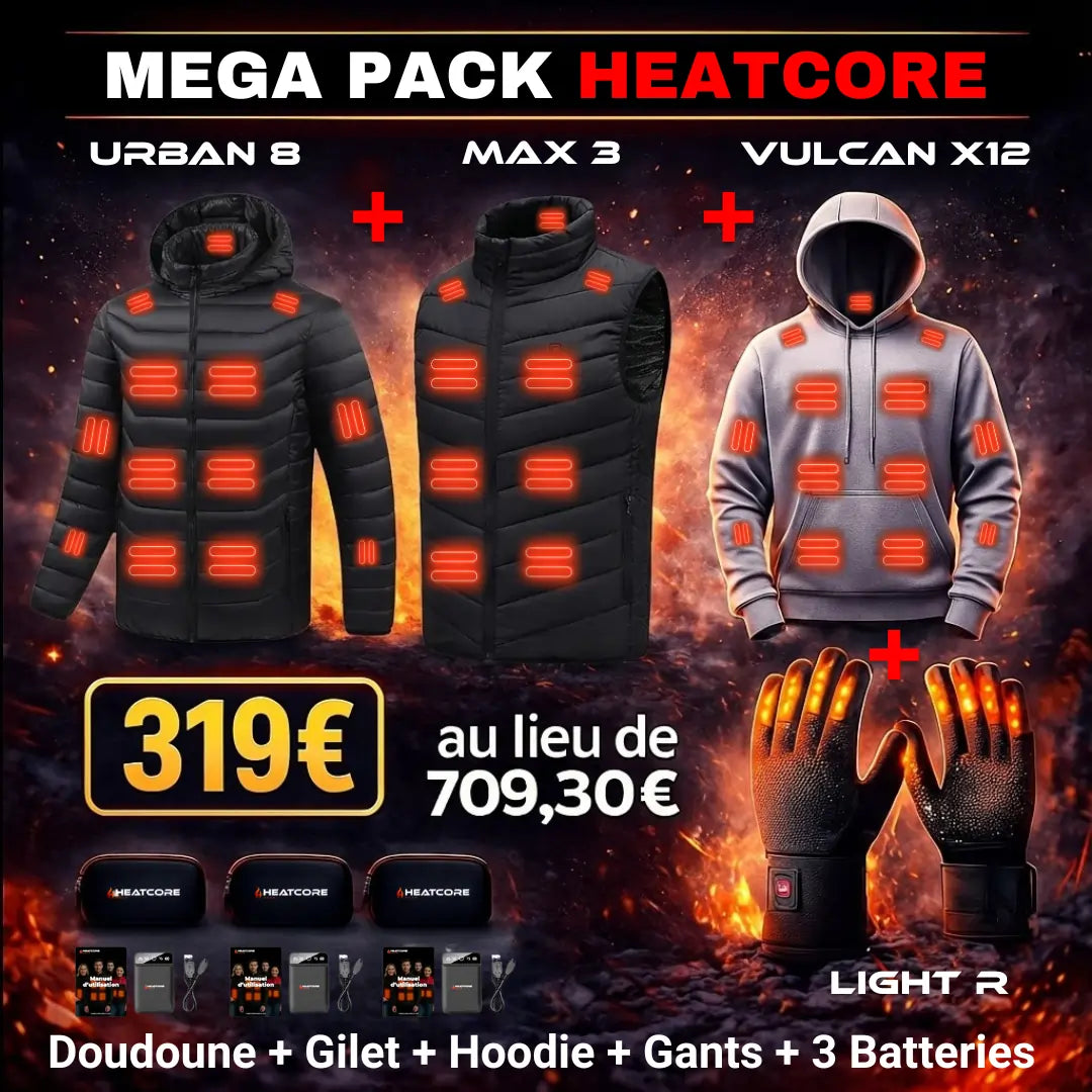 Mega Pack Heatcore™ – Doudoune + Gilet + Hoodie + Gants + Batteries